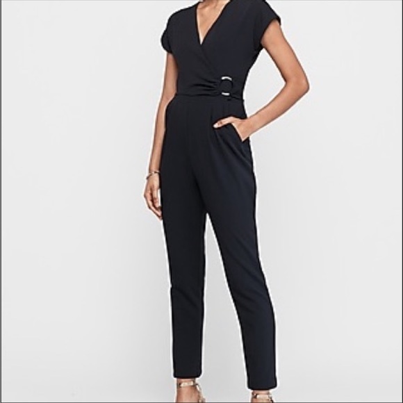Express Pants - Express O-Ring Wrap Front Jumpsuit - Navy